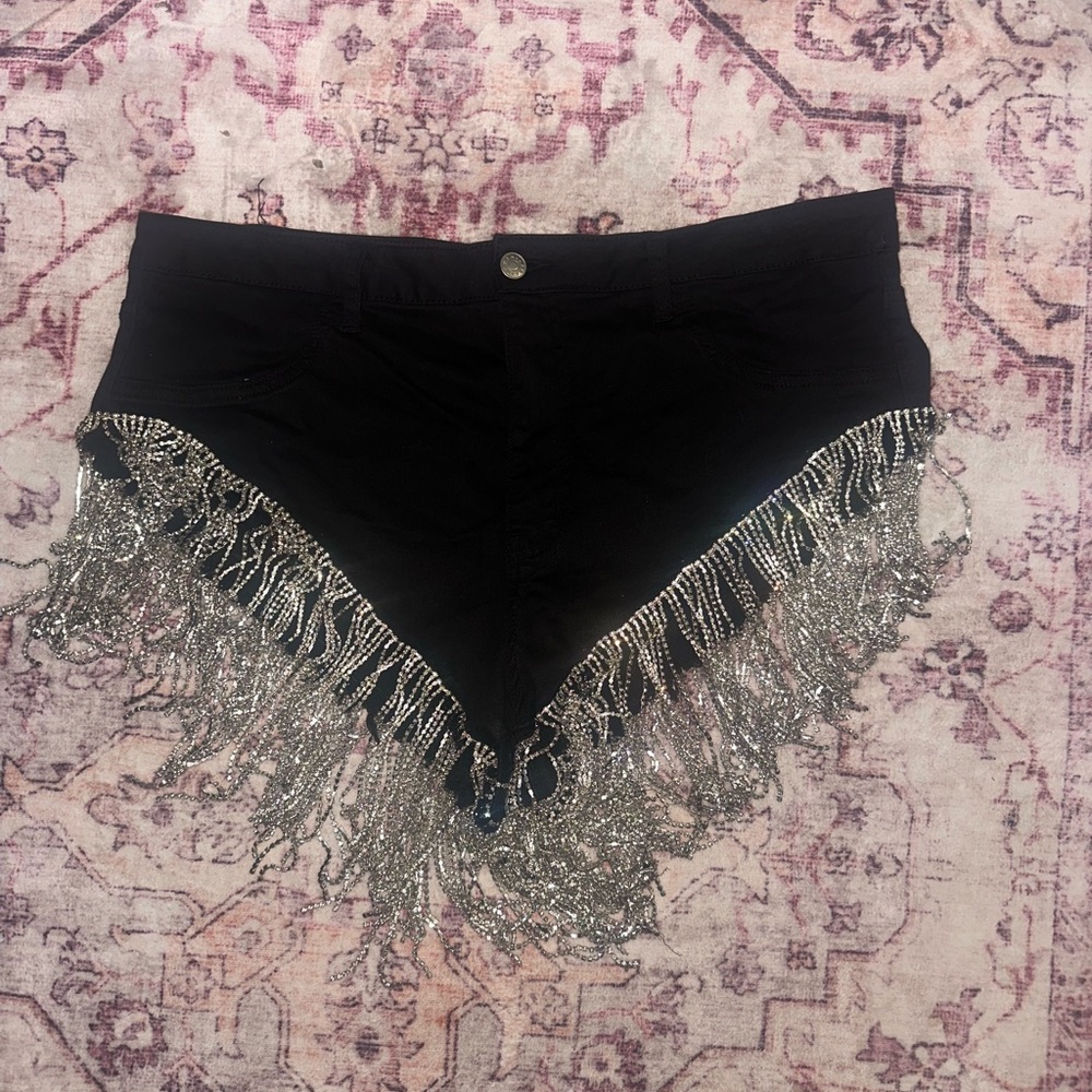 Akira WATERFALL RHINESTONE DENIM bling hight cut daisy duke glam SHORTS size 2x - Picture 7 of 13